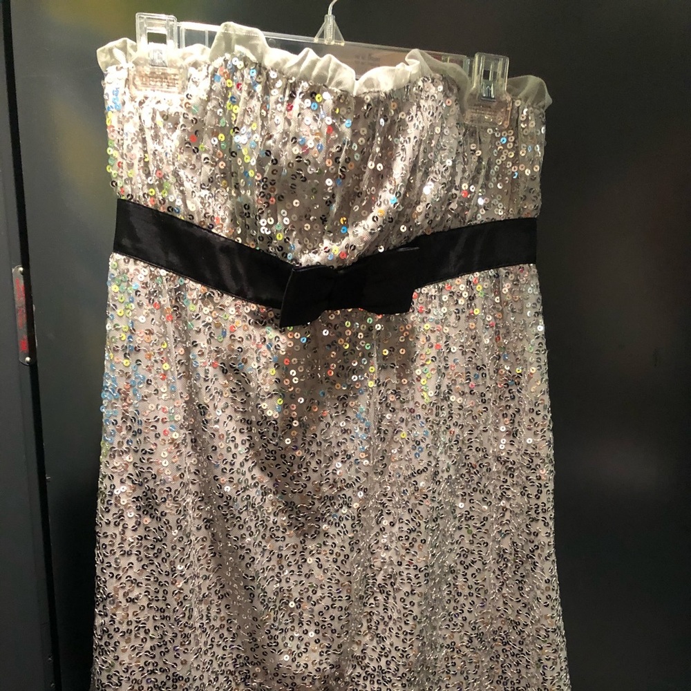 Betsy Johnson silver sequin strapless dress